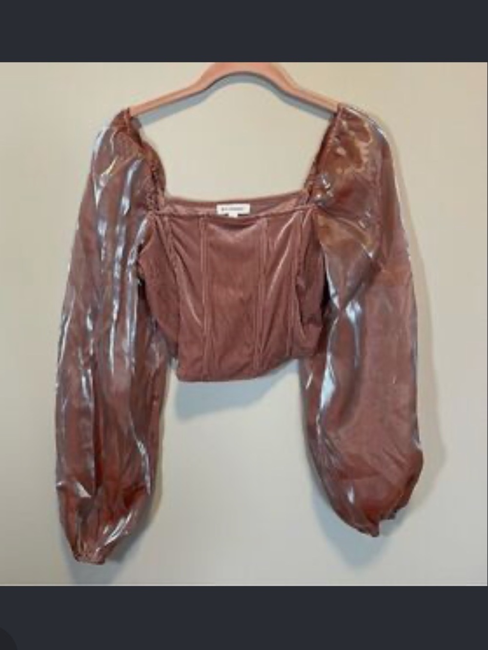Blu Pepper size small ribbed crop top with sheer puff sleeves